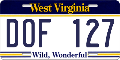 WV license plate DOF127
