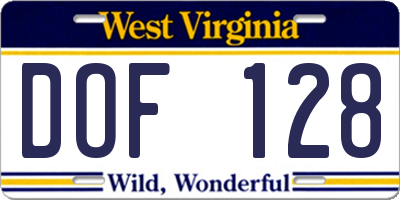 WV license plate DOF128