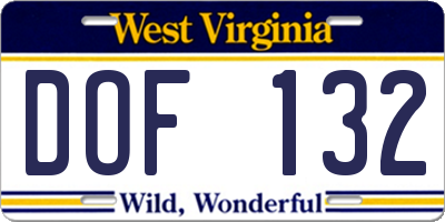WV license plate DOF132