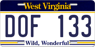 WV license plate DOF133
