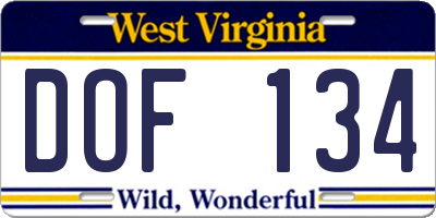 WV license plate DOF134