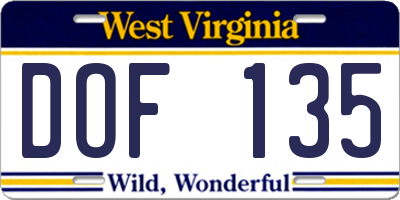 WV license plate DOF135