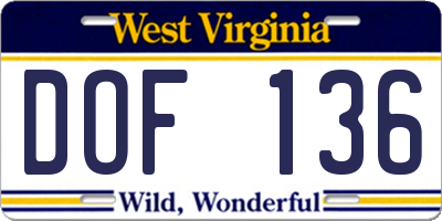 WV license plate DOF136