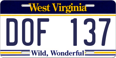WV license plate DOF137