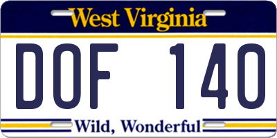WV license plate DOF140