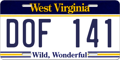 WV license plate DOF141