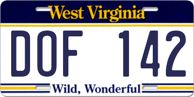 WV license plate DOF142