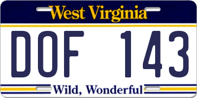 WV license plate DOF143