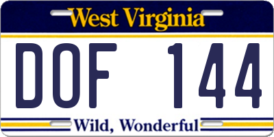 WV license plate DOF144