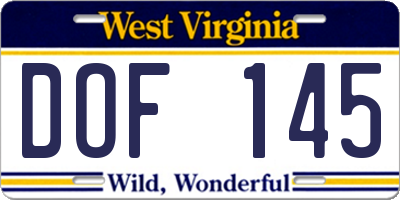 WV license plate DOF145