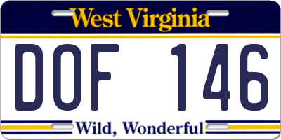 WV license plate DOF146