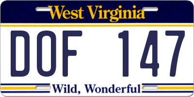 WV license plate DOF147