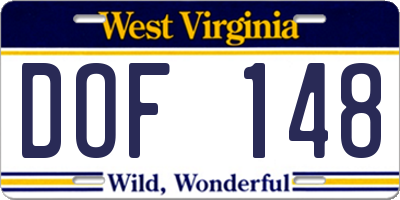 WV license plate DOF148