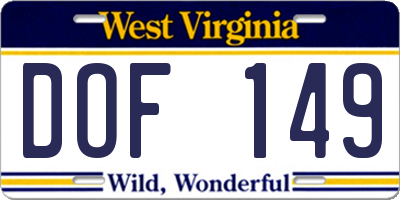 WV license plate DOF149