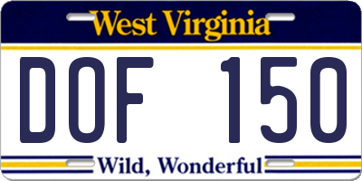 WV license plate DOF150