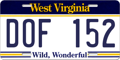 WV license plate DOF152