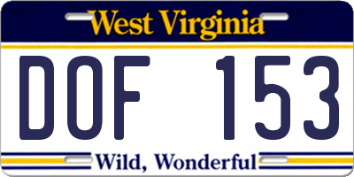 WV license plate DOF153