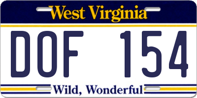 WV license plate DOF154