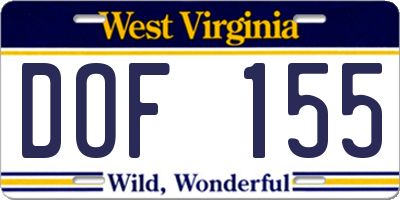 WV license plate DOF155