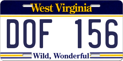 WV license plate DOF156