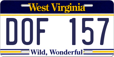 WV license plate DOF157