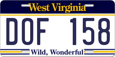 WV license plate DOF158