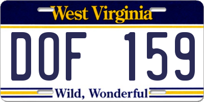 WV license plate DOF159