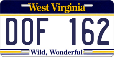 WV license plate DOF162