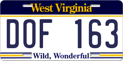 WV license plate DOF163