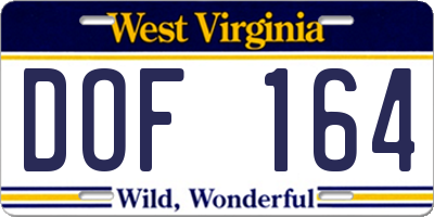 WV license plate DOF164