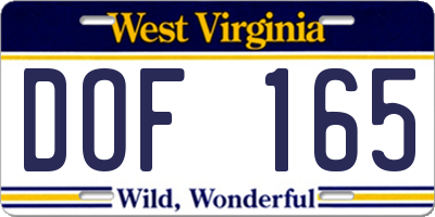 WV license plate DOF165