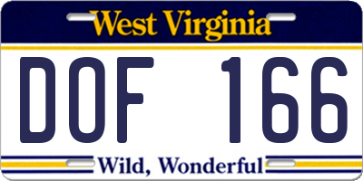 WV license plate DOF166