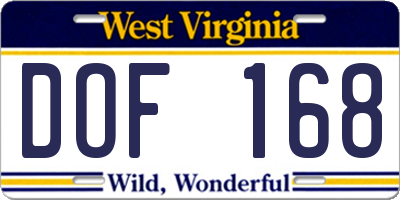 WV license plate DOF168