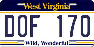 WV license plate DOF170