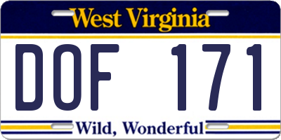WV license plate DOF171