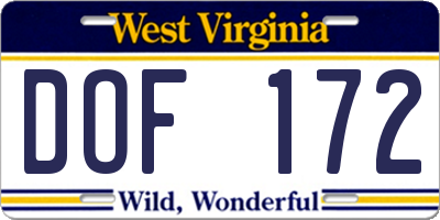 WV license plate DOF172