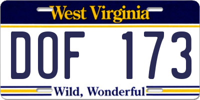WV license plate DOF173
