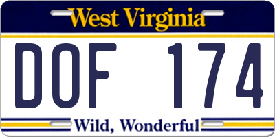 WV license plate DOF174