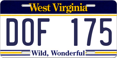 WV license plate DOF175