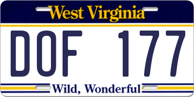 WV license plate DOF177