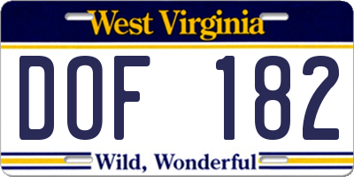 WV license plate DOF182