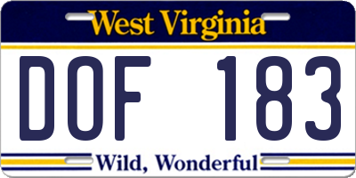 WV license plate DOF183