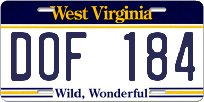 WV license plate DOF184