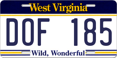 WV license plate DOF185