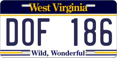 WV license plate DOF186