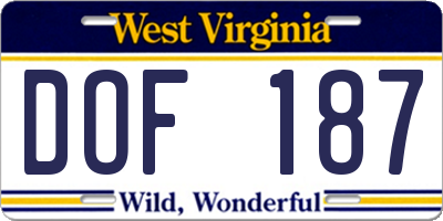 WV license plate DOF187