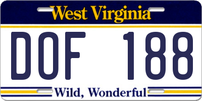 WV license plate DOF188