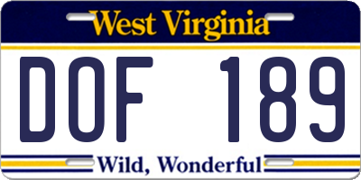 WV license plate DOF189