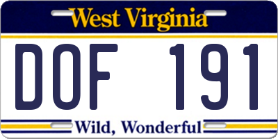 WV license plate DOF191