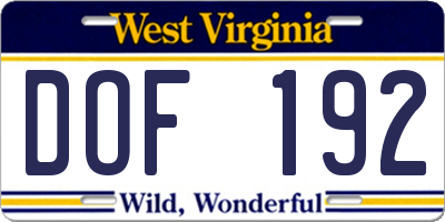 WV license plate DOF192